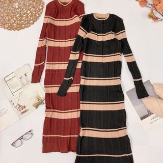 Đầm len body kẻ sọc Form ôm body tôn dáng
