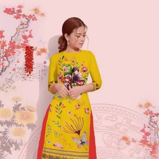 áo dài cách tân hoa cúc kèm chân váy