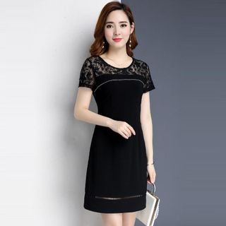 Đầm Đen Dự Tiệc Phối Ren Kết Kim Sa