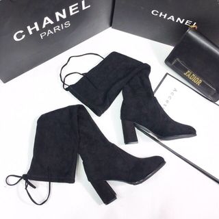 Boots đùi da lộn mũi nhọn buộc dây 2 màu