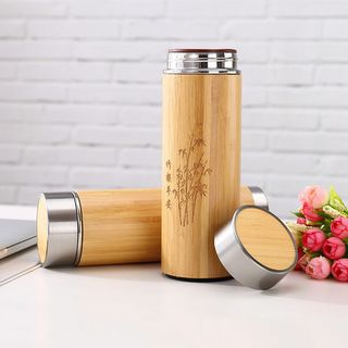 Bình Nước Giữ Nhiệt Lõi Inox Vỏ Gỗ Tre Thẳng Cao Cấp 450ml