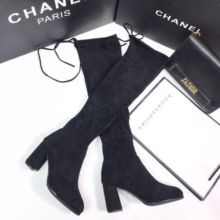 Boots đùi da lộn mũi nhọn buộc dây 2 màu