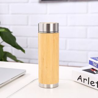 Bình Nước Giữ Nhiệt Lõi Inox Vỏ Gỗ Tre Thẳng Cao Cấp 450ml