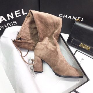 Boots đùi da lộn mũi nhọn buộc dây 2 màu