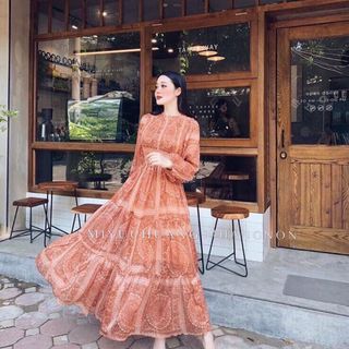 Đầm maxi vintage hoạ tiết thổ cẩm giá sỉ