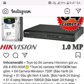 Bộ 4 camera HD 720PBH 24T 4490000đ