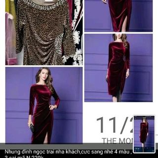 Váy nhung đính ngọc trai cao cấp