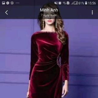Váy nhung đính ngọc trai cao cấp