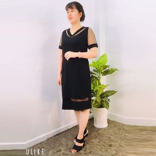 Đầm Đen Dự Tiệc Cổ Tim Đính Ngọc Phối Voan Lưới