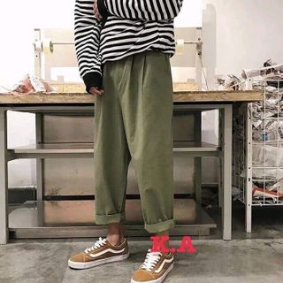 Quần ống rộng cúc chất kaki