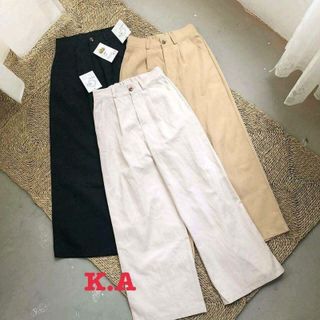 Quần ống rộng cúc chất kaki