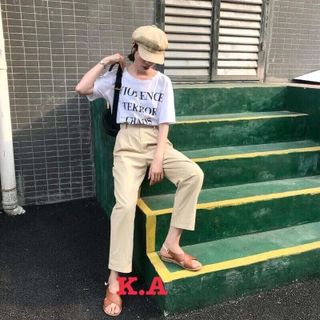 Quần ống rộng cúc chất kaki