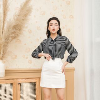Aó sơ mi cổ xoán ốc dài tay