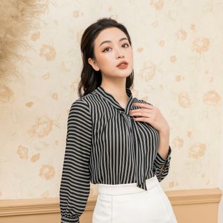 Aó sơ mi cổ xoán ốc dài tay