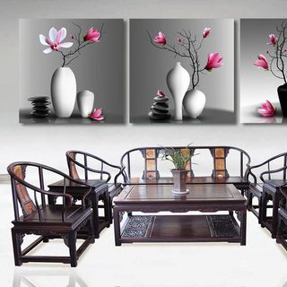 Bộ 03 tranh chủ đề Hoa và Cây trang trí chất liệu canvas