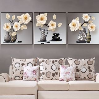 Bộ 03 tranh chủ đề Hoa và Cây trang trí chất liệu canvas