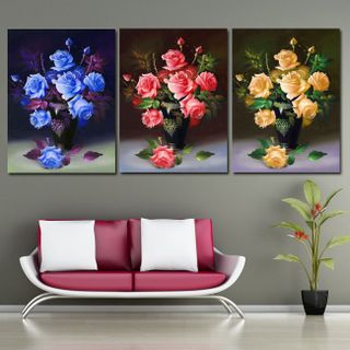 Bộ 03 tranh chủ đề Hoa và Cây trang trí chất liệu canvas