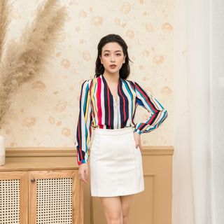Aó sơ mi họa tiết kẻ sọc 7 sắc cầu vồng