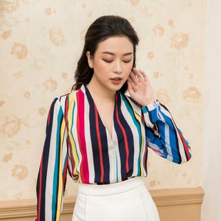 Aó sơ mi họa tiết kẻ sọc 7 sắc cầu vồng