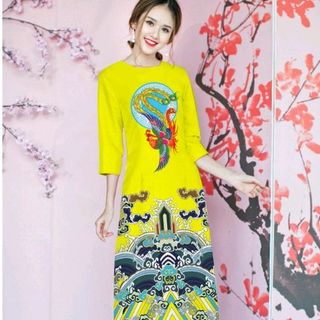 Áo dài hoa tiết đền vua áo kèm quần