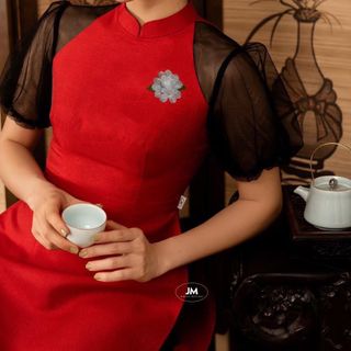 Set áo dài cách tân chất liệu Umi phối lưới váy lụa giá sỉ​ giá bán buôn