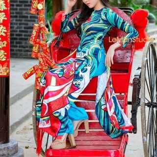 set áo dài truyền thống họa tiết