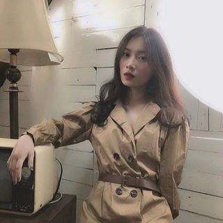 Đầm xoè kaki vest màu be