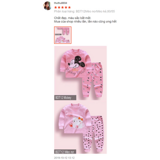 Bộ Quần Áo Trẻ Em Dài Tay Cao Cổ Thu Đông Chuột Mickey Cho Bé Gái - A63691