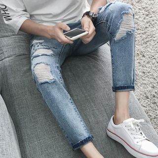 Quần Jean Nam Wash 2 bên ống ở trên đùi có chữ nỗi bật cá tính-300