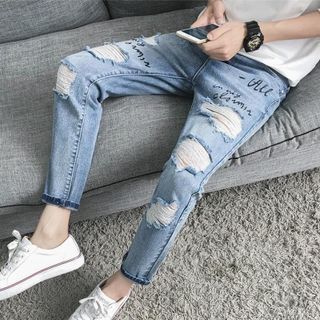 Quần Jean Nam Wash 2 bên ống ở trên đùi có chữ nỗi bật cá tính-300
