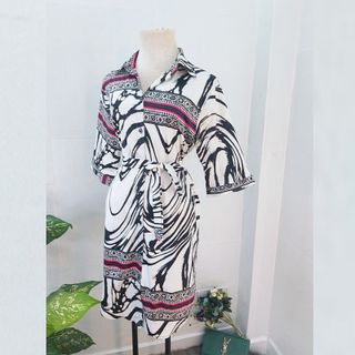 Đầm Sơ Mi Họa Tiết Sọc Vằn Cột Eo Big Size