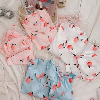 pijama - Đồ bộ mặc nhà trái Đào lụa in 3D cao cấp giá sỉ