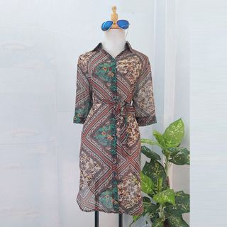 Đầm Sơ Mi Hoa Thổ Cẩm Cột Eo Big Size