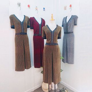 Đầm Dự Tiệc Vàng Thun 2 Da Kim Tuyến Cao Cấp Kết Ngọc Trai Rũ From Dài