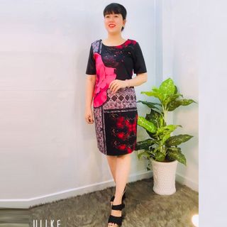 Đầm Hồng Cánh Sen Suông In 3D Hoa
