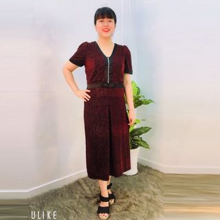 Đầm Dự Tiệc Đỏ Thun 2 Da Kim Tuyến Cao Cấp Kết Ngọc Trai Rũ From Dài
