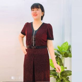 Đầm Dự Tiệc Đỏ Thun 2 Da Kim Tuyến Cao Cấp Kết Ngọc Trai Rũ From Dài