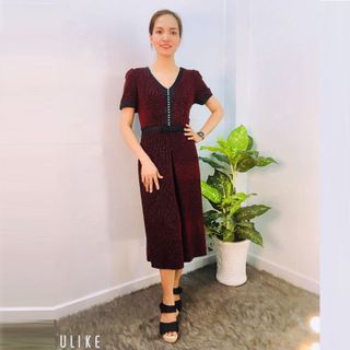 Đầm Dự Tiệc Đỏ Thun 2 Da Kim Tuyến Cao Cấp Kết Ngọc Trai Rũ From Dài