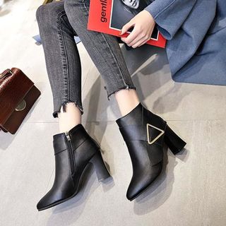 Giày boot nữ cổ trung da pu mềmgót vuông đi nhiều êm chândễ phối thời trang-852