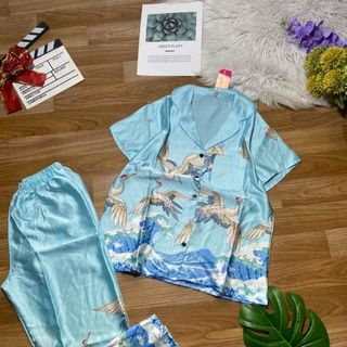 đồ bộ lụa satin in chim 3d