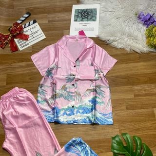 đồ bộ lụa satin in chim 3d