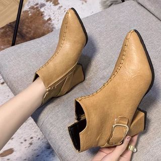 Giày boot nữ cổ trung da pu mềmgót vuông đi nhiều êm chândễ phối thời trang-851