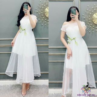 đầm vai chéođầm xòe công chúa đẹpđầm dự tiệc sang trọng-DAMXOEDEP