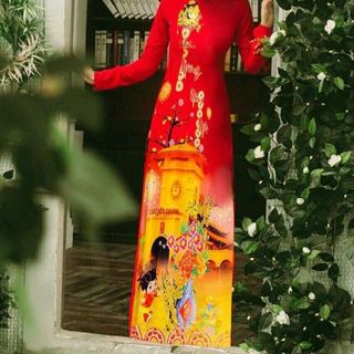 set áo dài họa tiết mùa xuân