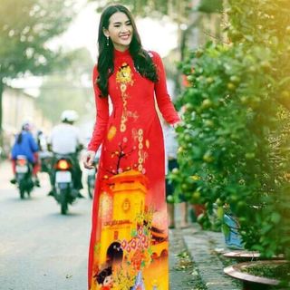 set áo dài họa tiết mùa xuân