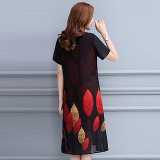 Đầm Oversize In Hình 3D Nhiều Lá Đỏ Silk Lụa