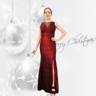 Đầm Dự Tiệc Xếp Ly Chân Ngực Phối Lưới Xẻ Tà