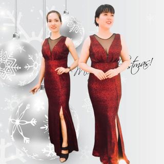Đầm Dự Tiệc Xếp Ly Chân Ngực Phối Lưới Xẻ Tà