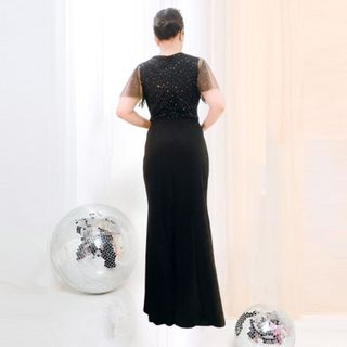 Đầm Dư Tiệc Thêu Hoa 3D Phối Tay Cánh Tiên Lưới Ánh Kim