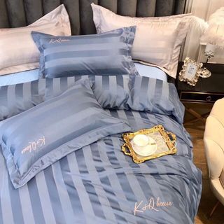 Bộ chăn ga gối lụa tencel 60s kẻ sọc 3 phân